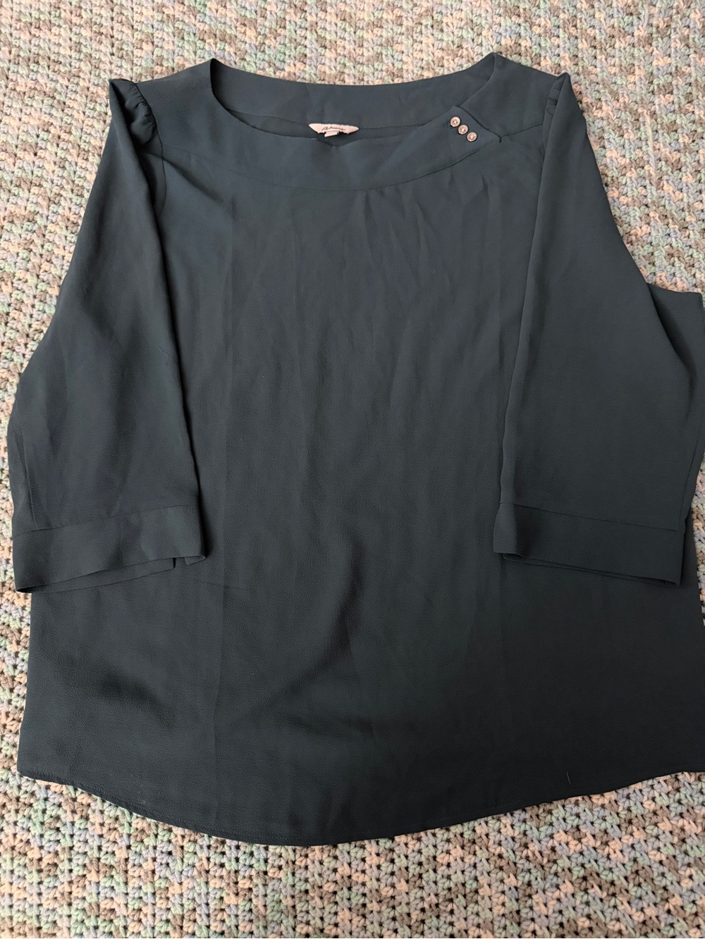 Reitmans Dark Teal Boatneck Top with Button Accents